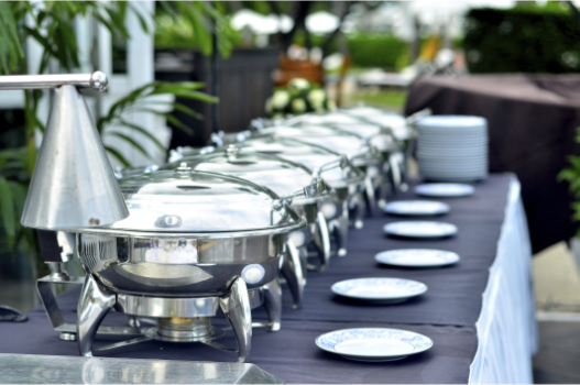 Catering dishes set up and ready to serve
